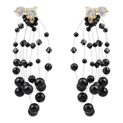 Серьги Грозди (Майорка черная 3-7мм, SW черные; покрытие золото), Есть комплект