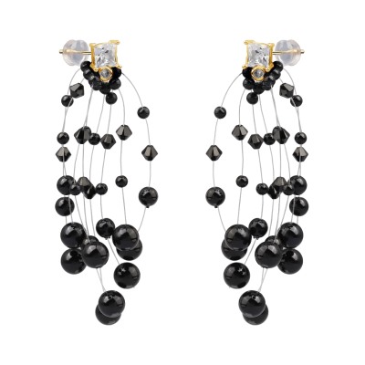 Серьги Грозди (Майорка черная 3-7мм, SW черные; покрытие золото), Есть комплект