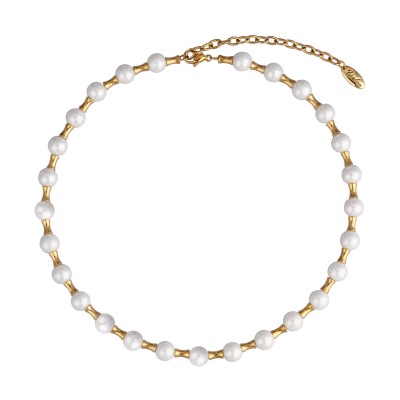 Колье Акварель (Майорка 8мм белая; покрытие золото) 40-47см, Есть комплект