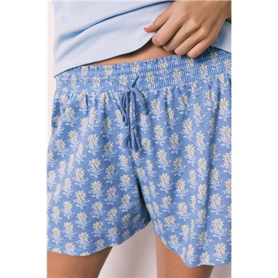 Pijama corto algodón azul escote cuadrado