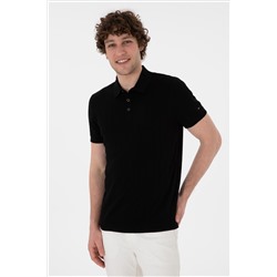 Erkek Slim Fit Polo Yaka Siyah Triko Tişört