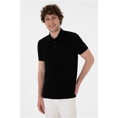 Erkek Slim Fit Polo Yaka Siyah Triko Tişört
