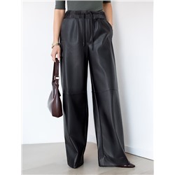 Широкие кожаные брюки-трубы с поясом