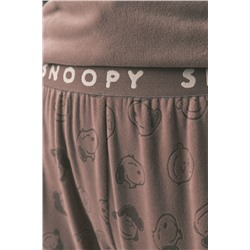 Pijama largo terciopelo elástico marrón Snoopy