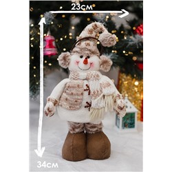 Игрушка новогодняя с выдвижными ногами Снеговик в наушниках колпак