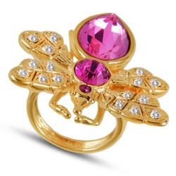 Кольцо Мотылек (кристаллы SW розовые, белые; покрытие золото), Есть комплект