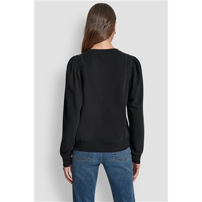 LACE DETAIL PUFF SLEEVE SWEATSHIRT