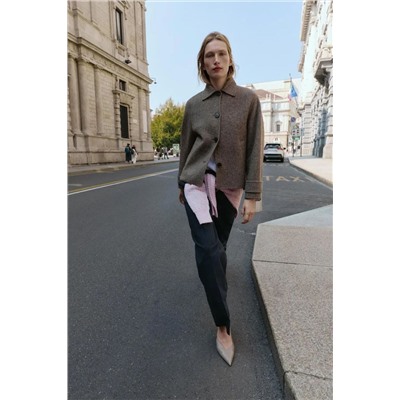 Женское шерстяное короткое пальто свободного кроя ЗАР*А