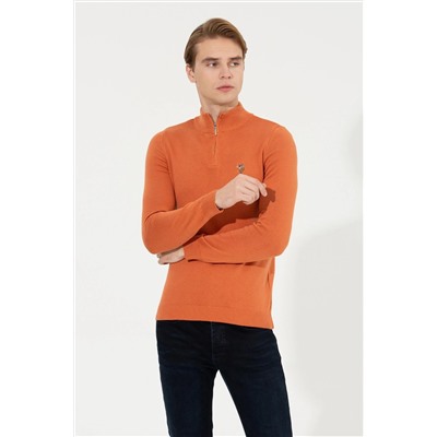 Erkek Kiremit Dik Yaka Triko Kazak