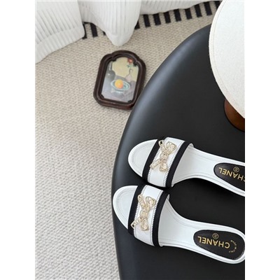 Женские шлепки / мюли на элегантном каблучке 7 цветов ШАНЕЛ*Ь