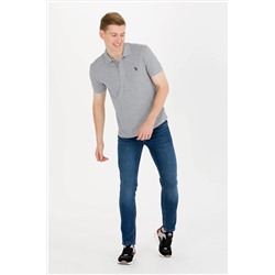 Erkek Gri Melanj Basic Polo Yaka Tişört