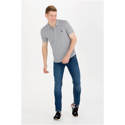 Erkek Gri Melanj Basic Polo Yaka Tişört