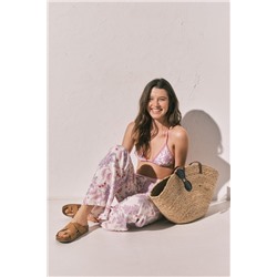 Pantalón largo estampado flores rosa