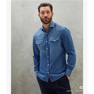 Мужская джинсовая рубашка с эффектом состаривания   Brunell*o Cucinell*i