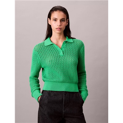 Open Stitch Polo Sweater