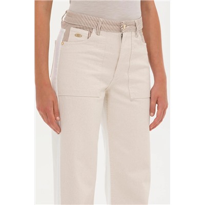 Kadın Krem Jean Pantolon