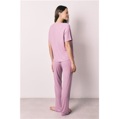 Pijama Capri textura waffle rosa