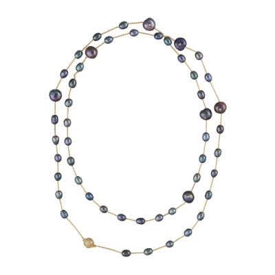 Колье (жемчуг бензиновый 6-10мм; покрытие золото) 95см, Есть комплект