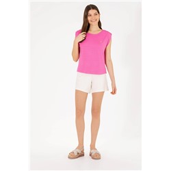 Kadın Pembe Bisiklet Yaka Kolsuz Tişört