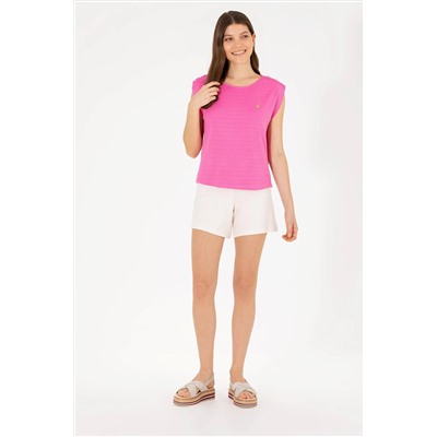 Kadın Pembe Bisiklet Yaka Kolsuz Tişört