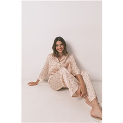 Pijama camisero largo satén rosa