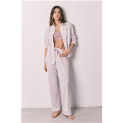 Pijama camisero largo 100% algodón estampado sellos