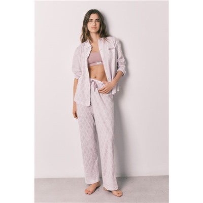 Pijama camisero largo 100% algodón estampado sellos