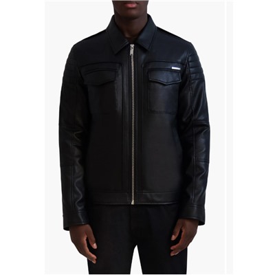 Faux Leather Trucker Jacket KARL LAGERFELD PARIS