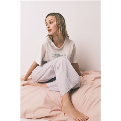 Pijama largo 100% algodón azul estampado rayas