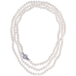 Колье (жемчуг белый 7-8мм, фианит; покрытие родий) 160см, Есть комплект