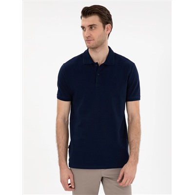 Lacivert Slim Fit %100 Pamuk Polo Yaka Basic Tişört