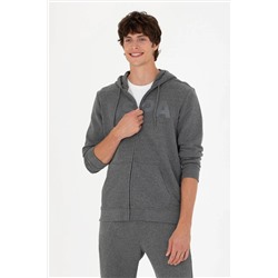 Erkek Antrasit Melanj Kapüşonlu Örme Hırka