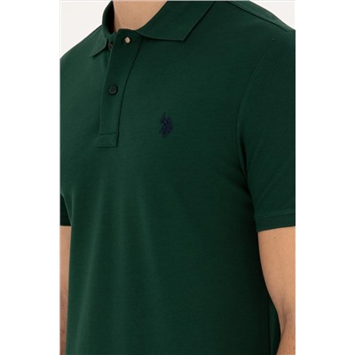 Erkek Slim Fit Polo Yaka Koyu Yeşil Basic Tişört