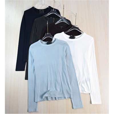 Женская футболка из мягкой эластичной хлопковой смеси с круглым вырезом и длинным рукавом МАССИМО Д