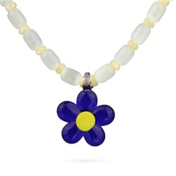 Колье Букет (улексит сливоч. масло, муранское стекло синие; покрытие золото), Есть комплект