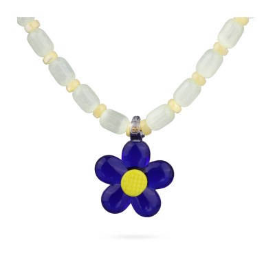 Колье Букет (улексит сливоч. масло, муранское стекло синие; покрытие золото), Есть комплект