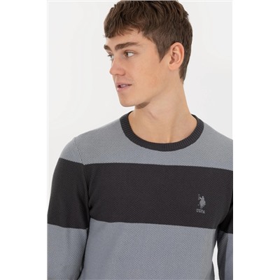 Erkek Gri Melanj Bisiklet Yaka Triko Kazak