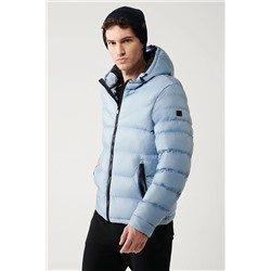 Avva Erkek Açık Mavi Suitici Rüzgar Geçirmez Kapitone Kapüşonlu Comfortfit Rahat Kesim Şişme Mont E006011