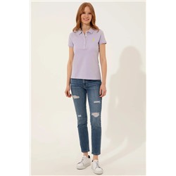 Kadın Lila Basic Polo Yaka Tişört