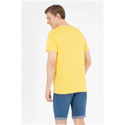 Erkek Koyu Sarı Basic Bisiklet Yaka Tişört
