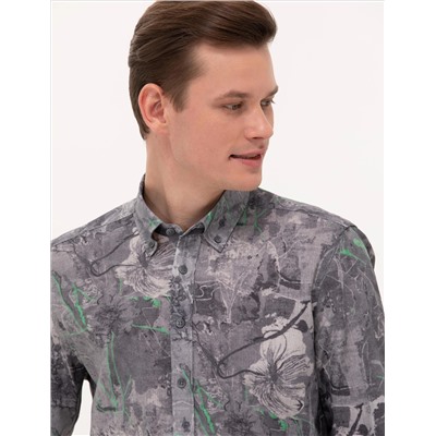 Gri Slim Fit Uzun Kollu Gömlek