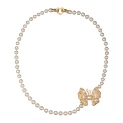 Колье (жемчуг белый 7мм, белый фианит; покрытие золото) 48см, Есть комплект