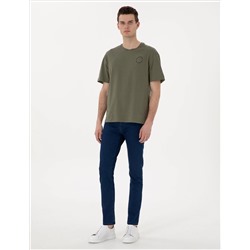 Haki Comfort Fit Bisiklet Yaka Tişört