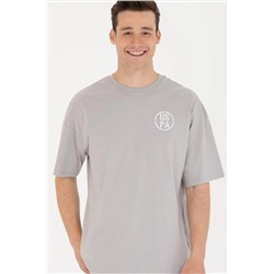 Erkek Gri Long Fit Bisiklet Yaka Tişört