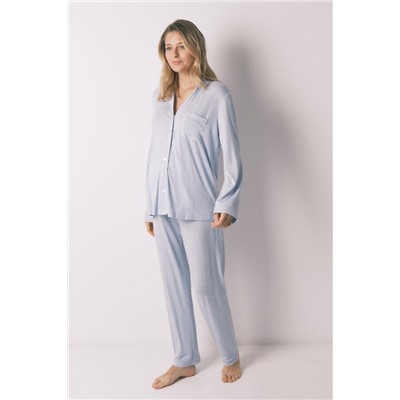 Pijama camisero largo "maternity" super soft azul