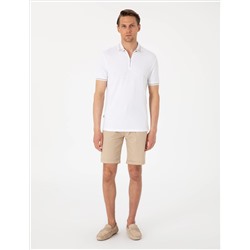 Bej Slim Fit Beli Lastikli Bağcıklı Dokuma Şort