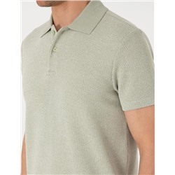 Haki Slim Fit Örme Dokulu Polo Yaka Tişört