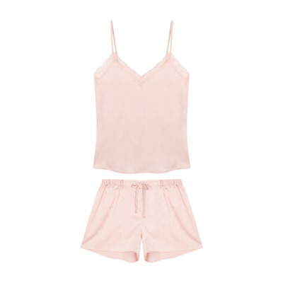 Pijama corto satén encaje rosa
