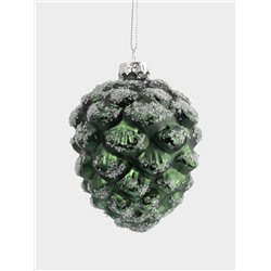 Игрушка елочная, 10 см, стекло, зеленая, Шишка, New year