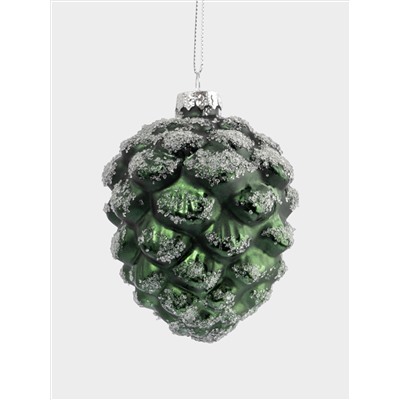 Игрушка елочная, 10 см, стекло, зеленая, Шишка, New year